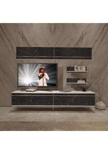 Decoraktiv Eko 5 Mdf Std Silver Tv Ünitesi Tv Sehpası Beyaz - Siyah Mermer