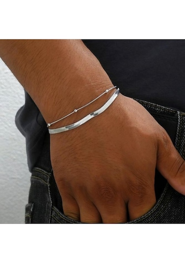 İtalyan Ezme Çelik Zincir Bileklik Silver Renk Çelik Bileklik Uni Renkli