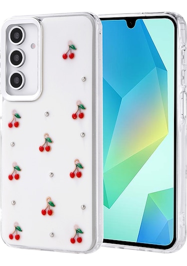 Ariatech Galaxy Uyumlu A16 Kılıf Airbag Tasarımlı Simli Şeffaf Kutup Kapak - Kiraz Kiraz