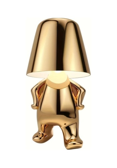 Honeybeeshop 1 Adet Kişi Küçük Altın Renkli Erkekler Usb Şarj Kablolu İtalyan Tasarımlı Düşünür Heykel Led Masa Lambası 3 Kademe Ayarlanabilir Modern Gece Işığı Dekoratif Hediye Ahşap