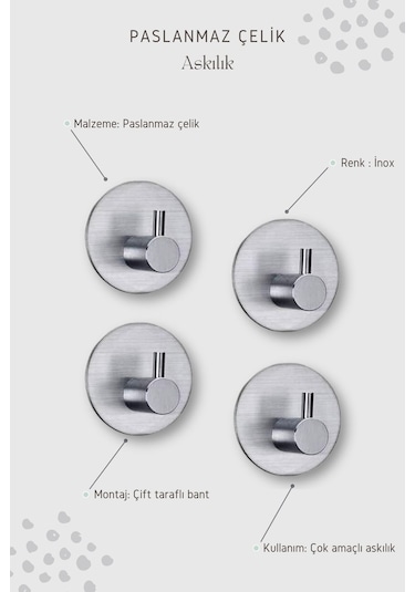 Zift Unique 4 Adet Paslanmaz Çelik Krom Banyo/Bornoz/Havlu Askısı Krom