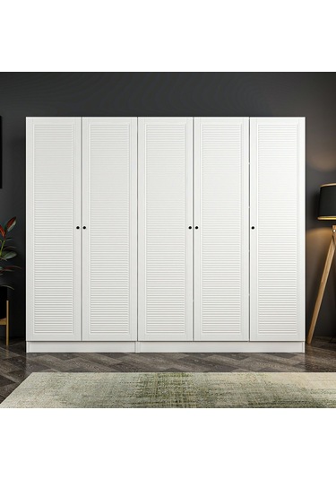 Minar Kale 5 Mebran Panjur Kapaklı 2 Çekmeceli Dolap Beyaz/beyaz 190cm