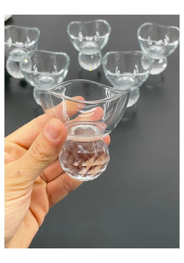 6 Kişilik Cam Elmas Ayaklı Kahve Yanı Lokumluk Sosluk Kase