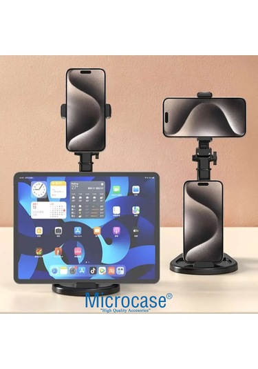 Microcase Zr895 Yükseklik Ayarlı Ayarlanabilir Teleskopik Masaüstü Telefon Tutucu - Al5068 Siyah