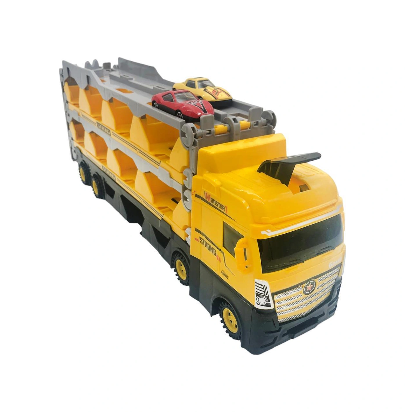 Farbu Oyuncak Sürat Pistli Tır, 2 Mt Pist Tek Kol Fırlatıcı 24 Araç Kapasiteli Taşıyıcı Tır, 2 Adet Araba İçerir Sarı Sarı