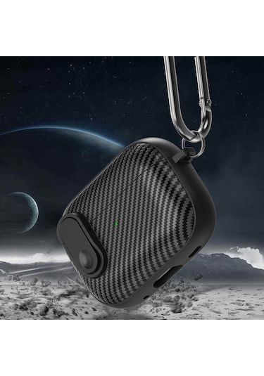 Airpods Uyumlu İçin 2/1 Karbon Fiber Doku Kablosuz Kulaklık Kılıfı Güvenlik Kilidi İle Kırmızı