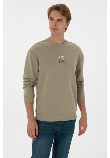 U.S. Polo Assn. Erkek Bisiklet Yaka Comfort Fit Açık Haki Basic Sweatshirt 50313760-VR183