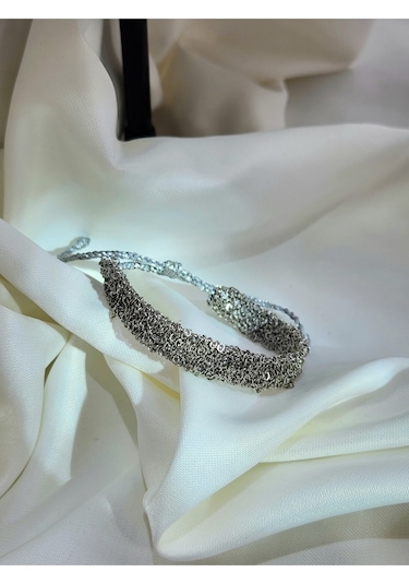 Zincir Dokuma Kordon El Yapımı Otantik Gümüş Platin Renkli Bileklik Silver
