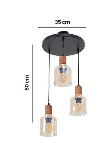 Correx Simurg 3'lü Cam Avize Kahverengi / Siyah