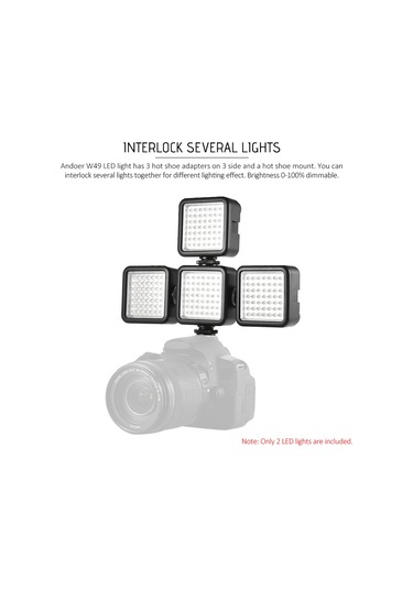 Andoer W49 Mini Interlok Kamera Dim Led Panel Işık Siyah Siyah