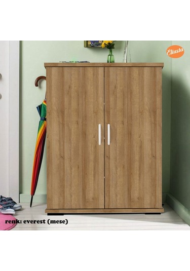 2 Kapaklı 4 Raflı Ayakkabılık Meşe - Beyaz