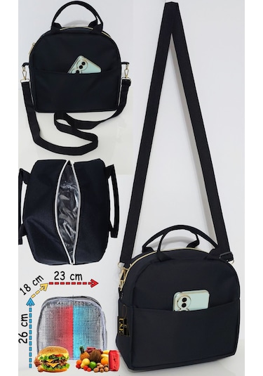 Anne Bebek Askılı Taşıma Çantası Isı Yalıtımlı Termal Yemek, Mama, Beslenme, Gıda Çantası Bej - Siyah