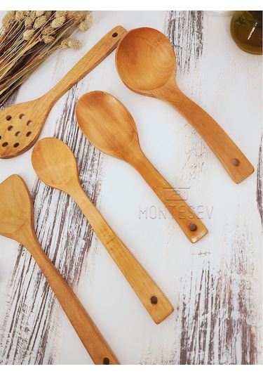 Ahşap Tahta Mutfak Kaşık Seti 5 Parça Kayın, Şimşir Ağacı 5-3