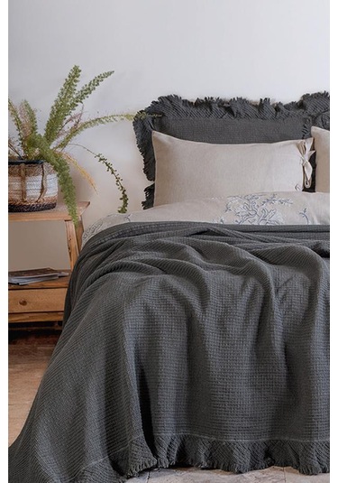 Ecocotton Dina Antrasit Çift Kişilik %100 Organik Pamuk Pike/yatak Örtüsü Antrasit