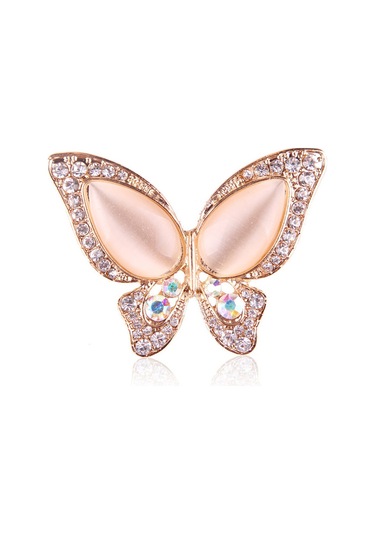 Kadınlar İçin Kelebek Broş Beyaz Yapay Elmas Broşlar Moda Renkl Pembe