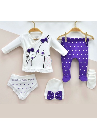 Candar 3 Ay Kız Bebek Little Mause 5'li Hastane Çıkış Seti Mor Mor