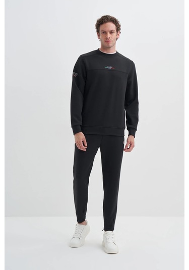 Cazador Regular Fit Scuba Kumaş Pamuk Karışımlı S-line Baskılı Sweatshirt-52380 Siyah