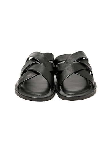 Black Terlik Erkek M7727 The Sandals Factory Leather Upper Sandals Siyah