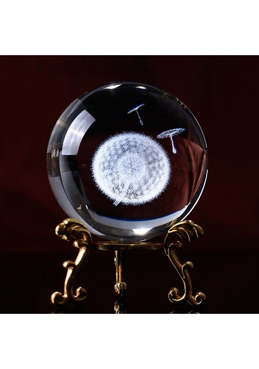 Dekoratif Metal Ayaklı Karahindiba Tasarımlı 3D Cam Küre