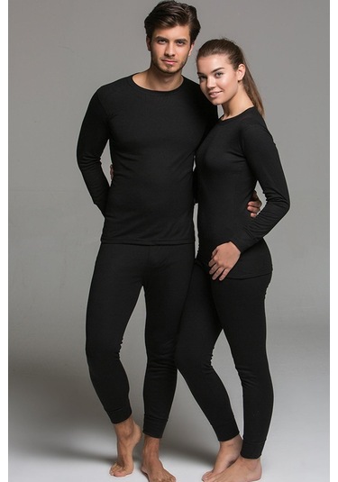 Unisex Siyah Yetişkin Kayak Doğa Sporları Termal İçlik Takım Siyah