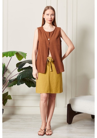 Keten Şık Farklı Tarz Nevin Bluz - Modern Ve Zarif Tasarım Kiremit