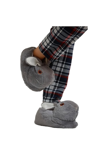 Peluş Tavşan Figürlü Kaymaz Ve Ses Yapmaz Ev Panduf Füme-füme Füme