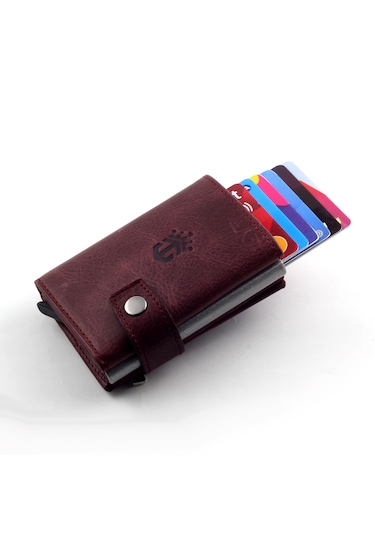 Ancora Leather Crazy Hakiki Deri Erkek Cüzdanı Otomatik Bordo
