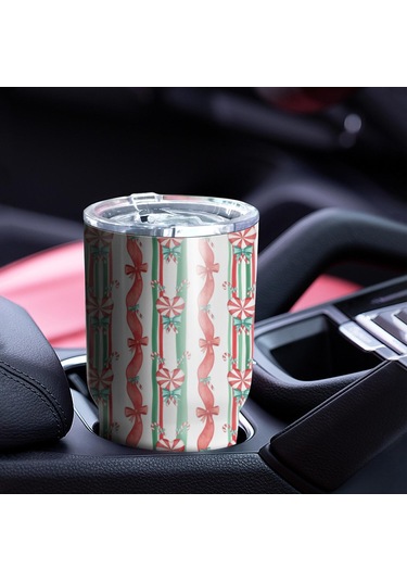 Noel Desenli 30oz Kahve Termosu, Çift Katlı Paslanmaz Çelik, Yeniden Kullanılabilir, Sızdırmaz Noel Şeker Kamışı