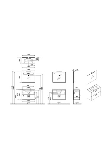 Vitra Mia Banyo Dolabı Seti Çekmeceli 80 Cm Altın Meşe 67093 Beyaz