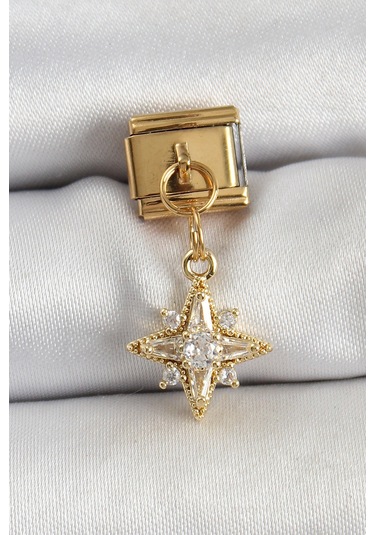 316l Çelik Sallantılı Zirkon Taşlı Kutup Yıldızı Model Gold Renk Nomination Charm Çok Renkli