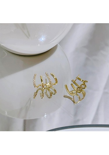 Altın Moda Zarif Rhinestone Dekor Kulak Manşet Küpe Kadın İçin 2023 Yeni Varış Noel Hediyesi Damızlık Küpe Altın