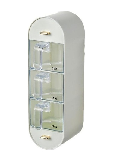 Pazly Laçivert Baharat Kutusu, Ev Mutfak Depolama, Tuz/msg & Baharat Kombinasyonu, Duvar Asılı, Yumruksuz, 3 Katmanlı, Plastik, Hafif Lüks Stilde, Lacivert Renkte Lacivert