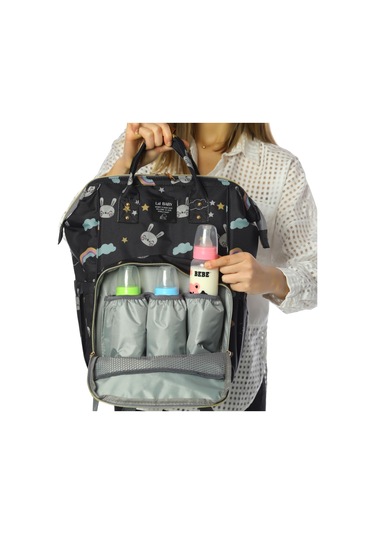 Lal Baby Tavşan Desenli Anne Bebek Bakım Sırt Çantası Siyah