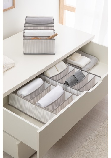 Ocean Home Textile 3'lü 7 Bölmeli Gri Çizgili Çekmece İçi Düzenleyici Set