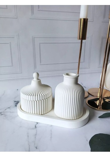 Cre Art Kuru Çiçek Vazosu Dekoratif Alçı Set Ev İçin 154612536 Beyaz