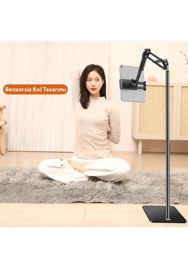 Zhltools 360 Derece Ayarlanabilir Teleskopik Metal Telefon - Tablet Tutucu Stand Siyah
