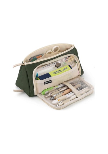 Büyük Kapasiteli Kalem Kutusu Kılıfı Kalem Kutusu Basit Kırtasiye Çantası Okul Kolej Ofis Düzenleyici Gençler Kızlar Yetişkinler Öğrenciler İçin, Koyu Yeşil Çok Renkli