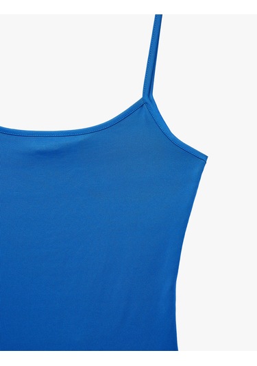 Koton Slim Fit İp Askılı Atlet Mavi 6sak10292ek