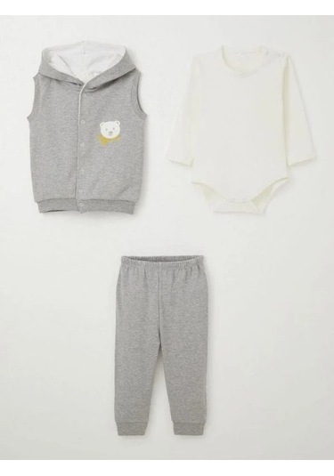 Erkek Bebek Bodyli 3 Lü Takım-15308 Gri