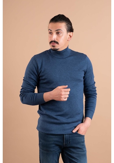 Brng Yarım Balıkçı Slimfit Likralı Erkek Kazak Indigo