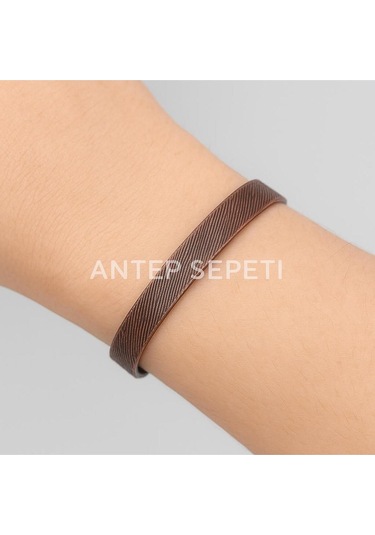 Bakır Çizgi Desenli Bileklik 6mm Kahverengi