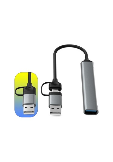 Valkyrie Macbook Uyumlu Type-C & USB Çiftli 4port USB 3.0 Splitter 5 Gbps Çevirici Hub Adaptör