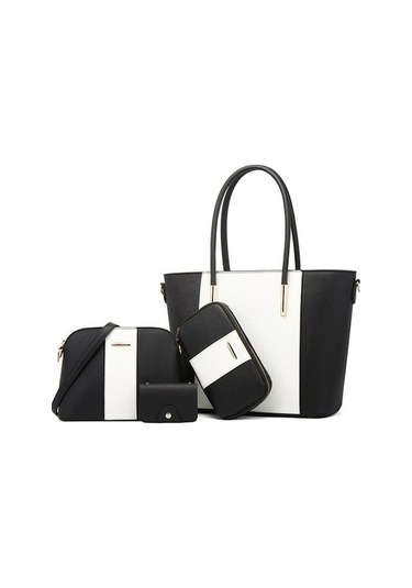 Didadodo 4'ü 1 Arada Moda Çapraz Çantalar Pu Büyük Kapasiteli Çanta Siyah Beyaz, Renkli Tasarım Beyaz - Siyah