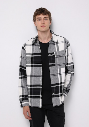 Colins Comfort Fit Shirt Neck Ekoseli Erkek Siyah Shacket Cl1076730 Q1.v1 Blk Siyah