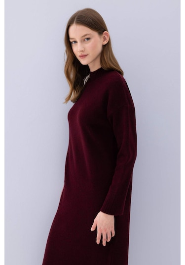 DeFacto Relax Fit Yarım Balıkçı Yaka Midi Triko Bordo Elbise D8596AX24WNBR467