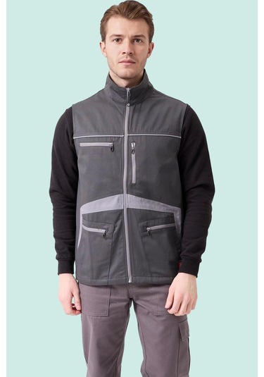 Erkek İş Yeleği Çok Cepli Su Geçirmez Pyrus Suya Konforlu Füme-a.gri