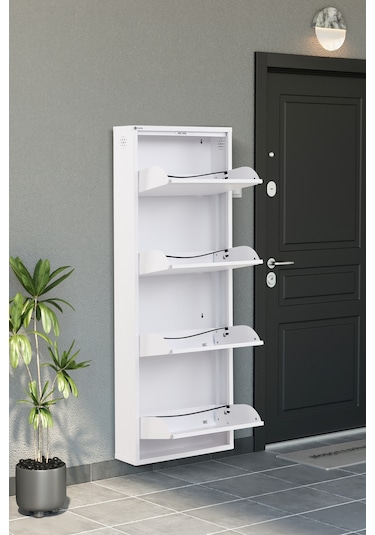 Arpelia Metal Ayakkabılık 4 Lü Kilitli Beyaz