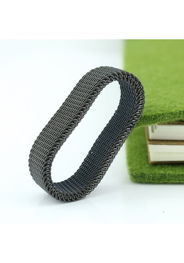 Chavin Bayan Erkek Esnek Çelik Örgü Siyah Yüzük N37