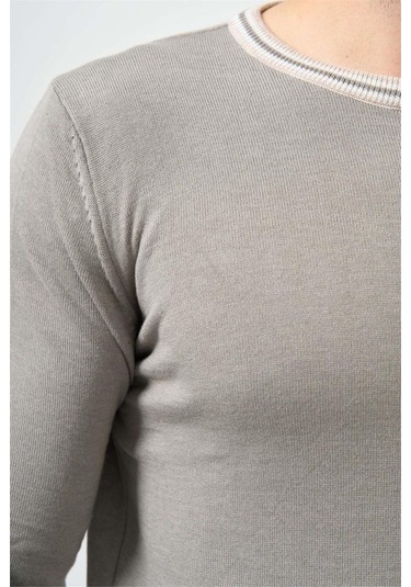 Gri Uzun Kol Düz Örme Bisiklet Yaka Classic Slim Fit Triko 1012245108 Gri