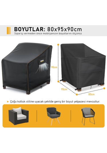 Haegs Tek Kişilik Bahçe Koltuk Örtüsü, Koruma Kılıfı, Su Geçirmez Açık Hava Bahçe Mobilya Kılıfları, Dış Mekan Sandalye Kılıfı Örtü Branda, Ağır Hizmet Tipi, 80-95-90cm - Siyah